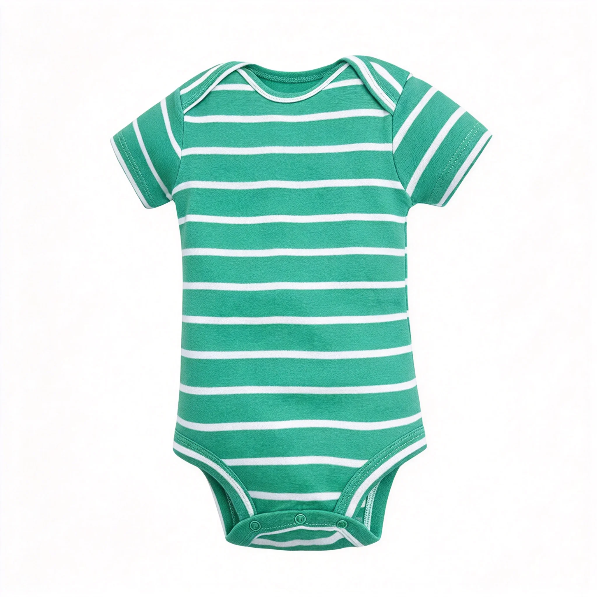 Baby Boys Girls Triangle Bodysuit 100% Cotton Green White Stripe Short Sleeve Crotch Snap Romper 3-24M