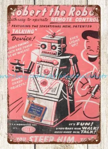 metal wall ideal's Robert the Robot talking device childhood toy metal tin sign