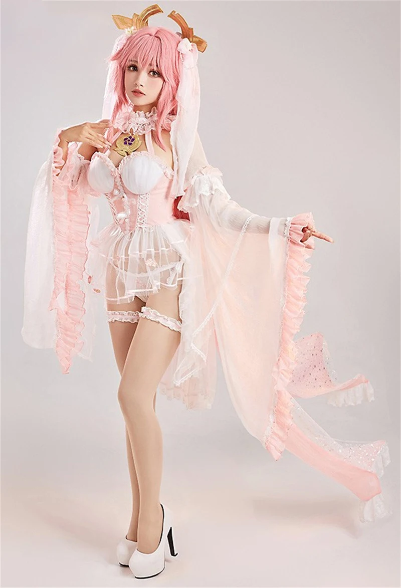 2026 لعبة Genshin Impact Yae Miko أزياء تنكرية للزواج الوردي فستان الزفاف موضة يومية ملابس للحفلات زي الهالوين