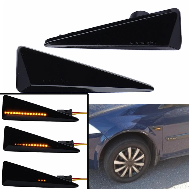 

LED Dynamic Flowing Side Marker Light For Renault Thalia Scenic Megane Grand Scenic MK2 Espace MK4 Megane CC 2001-2014 Black 2pc