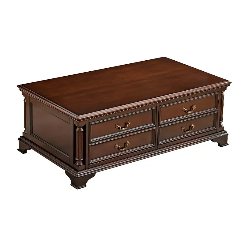 

American rural pure solid wood coffee table TV cabinet combination retro style light luxury small apartment