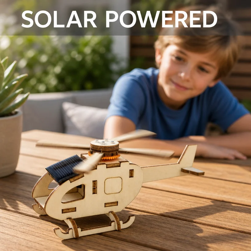 DIY Solar Power Wooden Helicopter STEM Science Physics Experiment Kit Educational Building Toy for Kids Students School Projects