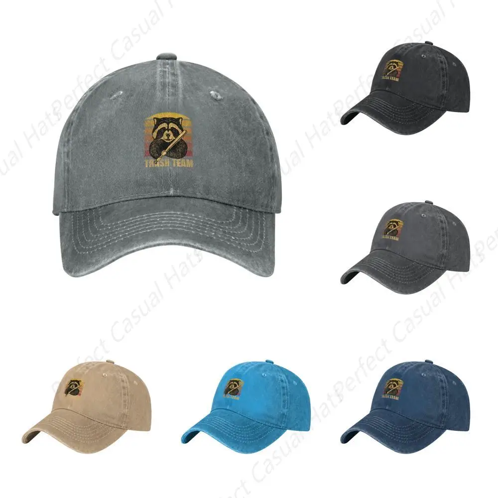 

Cute Raccoon Vintage Distressed Adjustable Washed Denim Cotton Low Profile Men Dad Trucker Hat Fitted Baseball Ball Cap