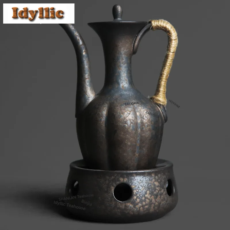 

Набор для подогрева вина 300 мл: термос-подогреватель Kiln Fambe Black Gold с подставкой для свечи, портативный, для коллекции украшений, подарочный