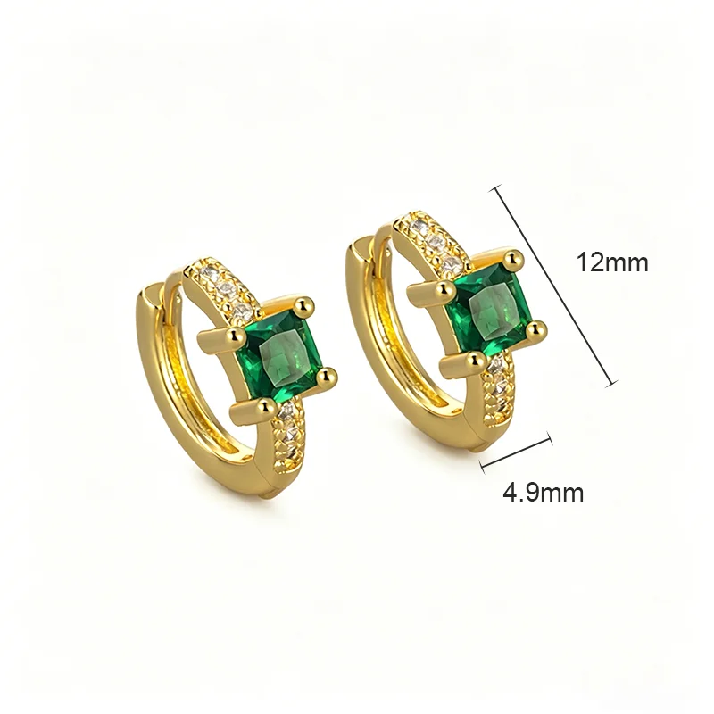 925 Silver Needle Square Emerald 14K Gold  Plated Hoop Earrings Women Wedding Cute fashion jewelry Luxury Accessories Wholesale