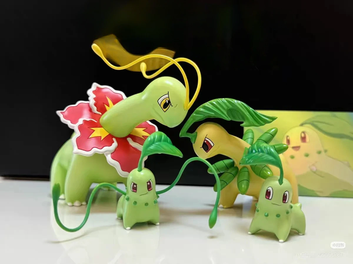 New Chikorita  Anime Figures 3pcs Chikorita Evolution Line PVC Statue Collection Model Desktop Decoration Birthday Gifts Toys