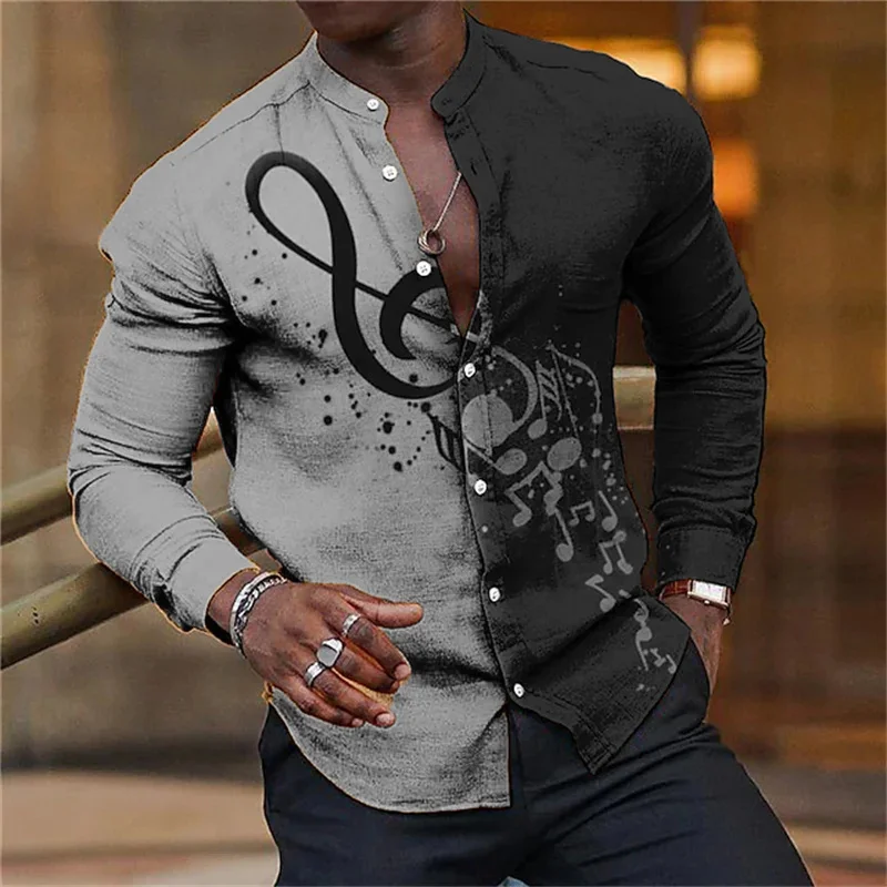 Luxury Music Festival Men\'s Colorblock Music Shirt 3D Printing Two-tone Style Long Sleeve 15 Color Party Stand Collar Shirt 2024