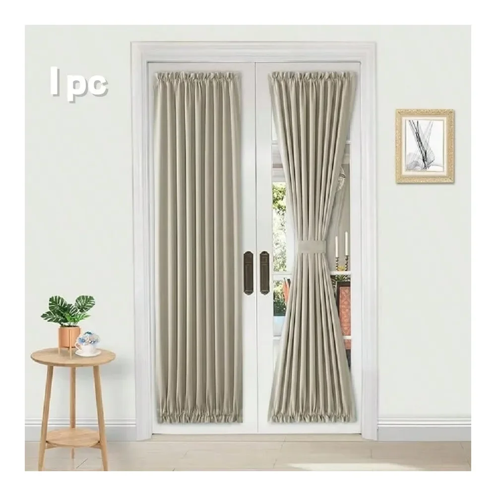 1 Panel French Door Curtain With Tieback Rod Pocket Thermal Blackout Curtain For Doors With Glass Window, Kitchen And Patio Doo