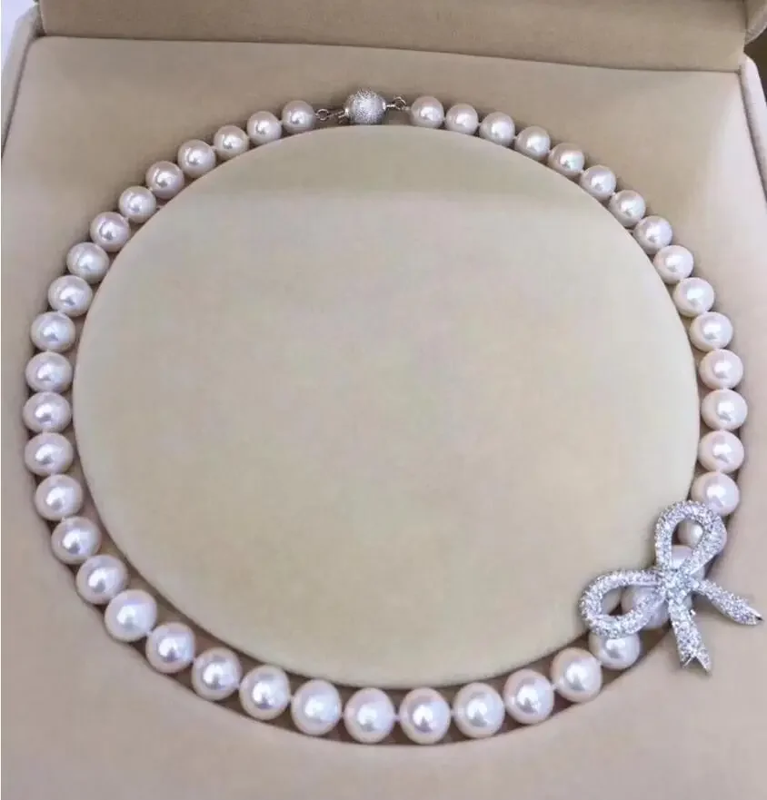 

Fine jewelry gorgeous 9-10mm south sea white pearl necklace 18inch 925S