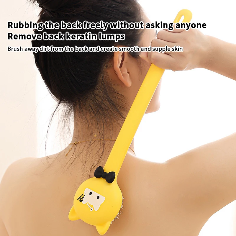Cepillo de baño de mango largo de dibujos animados, masajeador exfoliante corporal suave, depurador de ducha, cepillo de limpieza corporal, accesorios de baño exfoliantes