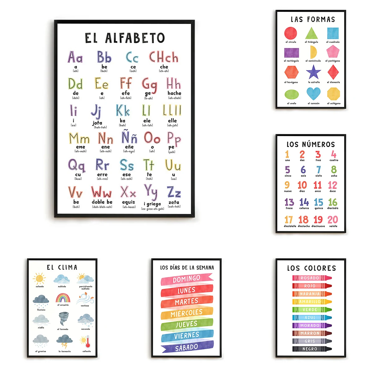 

Educational Spanish Alphabet Number Weather Nursery Poster Decorative Prints Wall Painting Canvas For Home Decoration