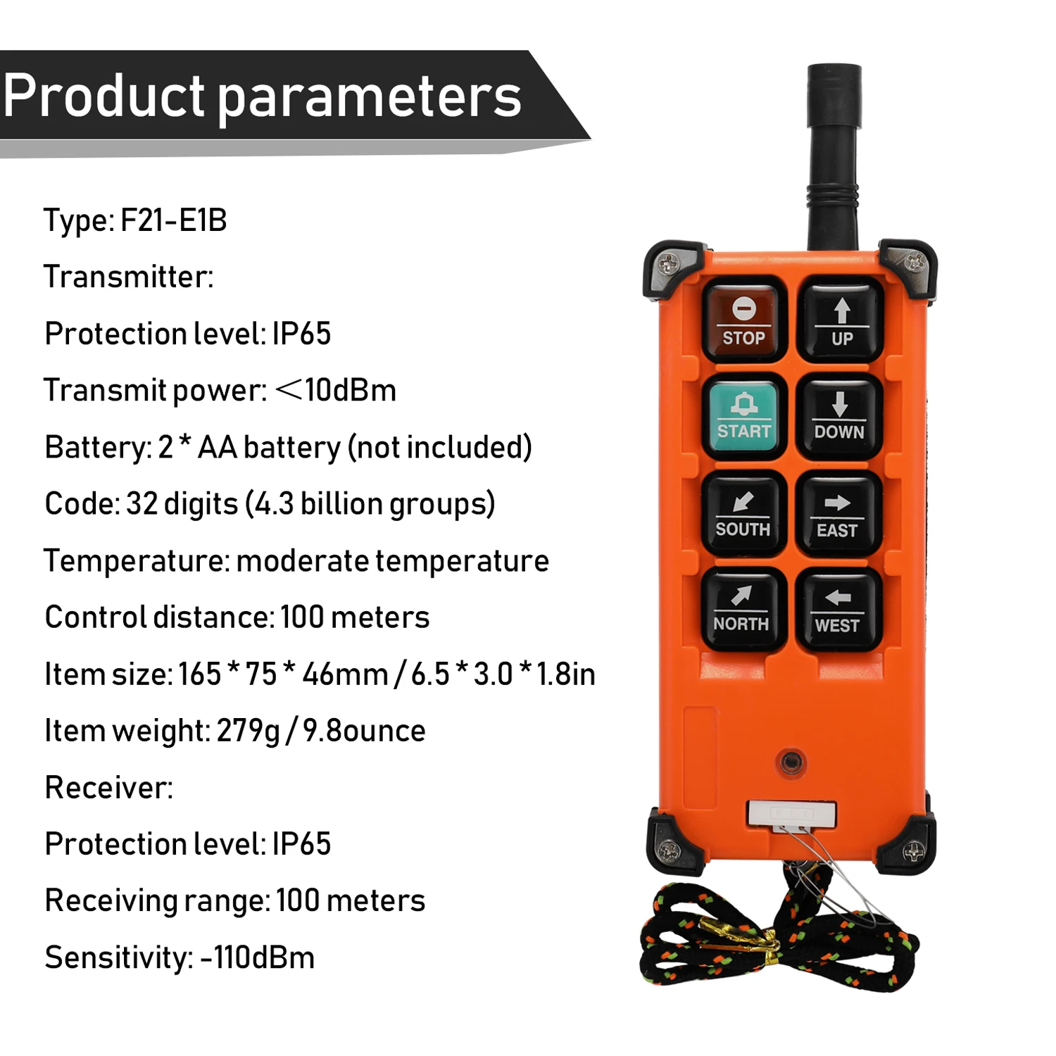 F21-E1B DC12-72V Industrial Remote Controller Switches Hoist Crane Control Lift Remote Control with Transmitter and Receiver