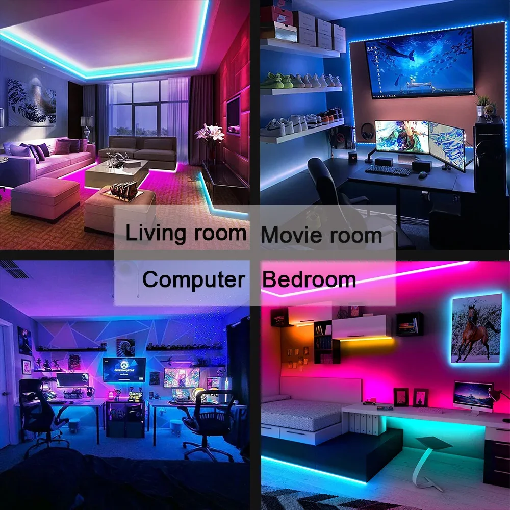 RGB 5050 Dimmable Smart Rope Light Strips Music Sync,16.4ft Bedroom Lights LED Strip Light with 24 Keys Remote