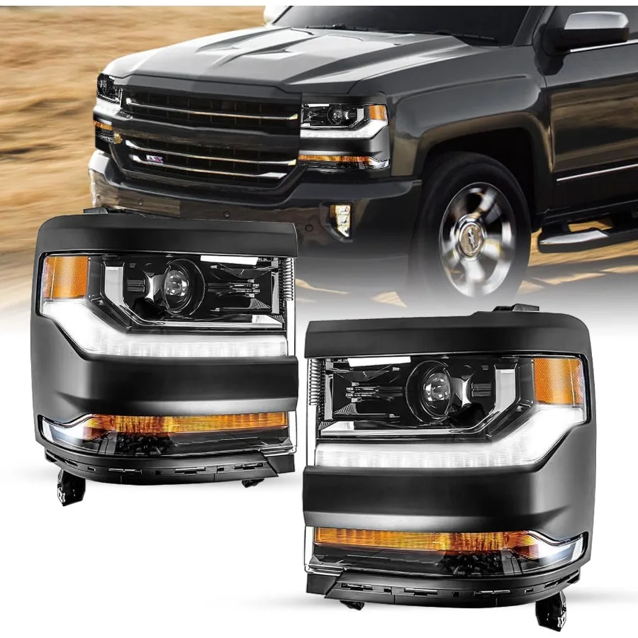 

HID ксенон подходит для 2016 2017 2018 Chevy Silverado 1500 2019 Chevy Silverado 1500 LD проектор в сборе со светодиодной подсветкой DRL Facto