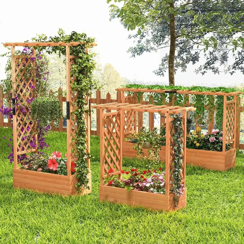45 Elevated Garden Bed with Arch Trellis, Hanging Basket, Planter, Drainage, for Climbing Plants, Outdoor Yard Decor view 3