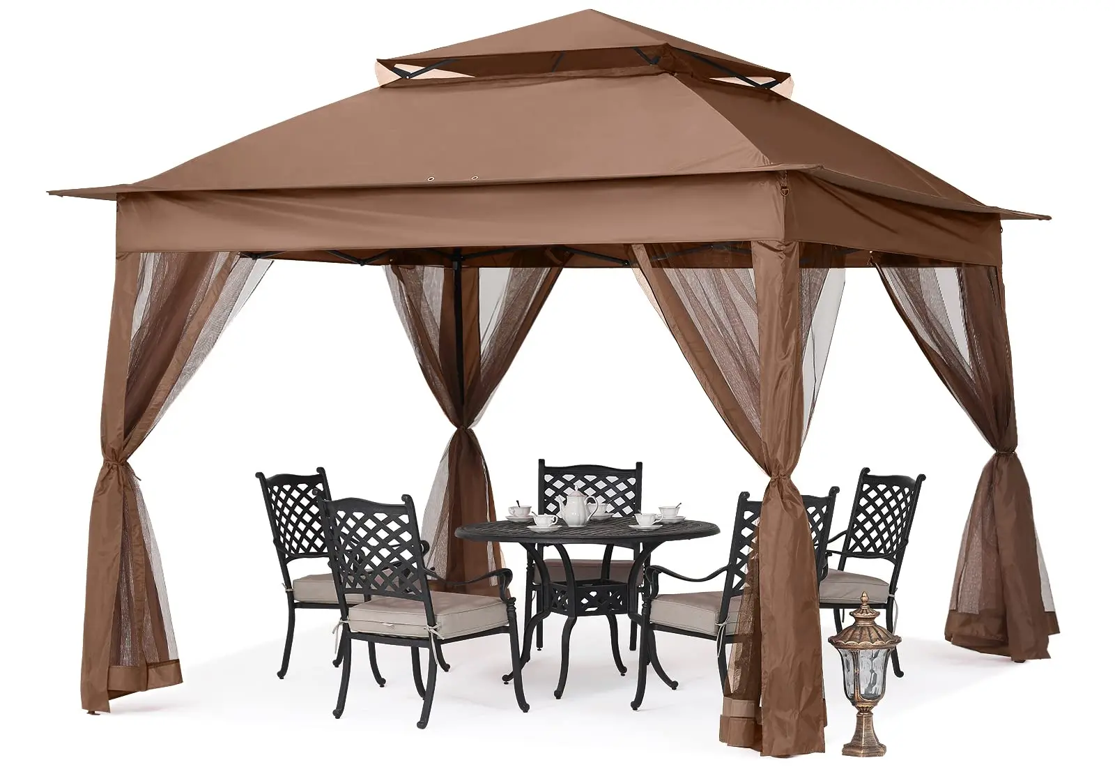 Pop Up Gazebo with Netting Screen Walls,Brown,11x11 ft