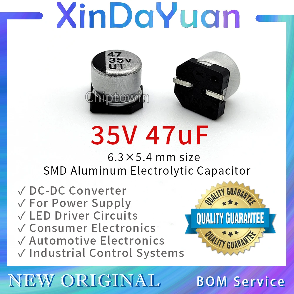 50pcs 35V 47uF 6.3×5.4mm SMD Aluminum Electrolytic Capacitor Low ESR
