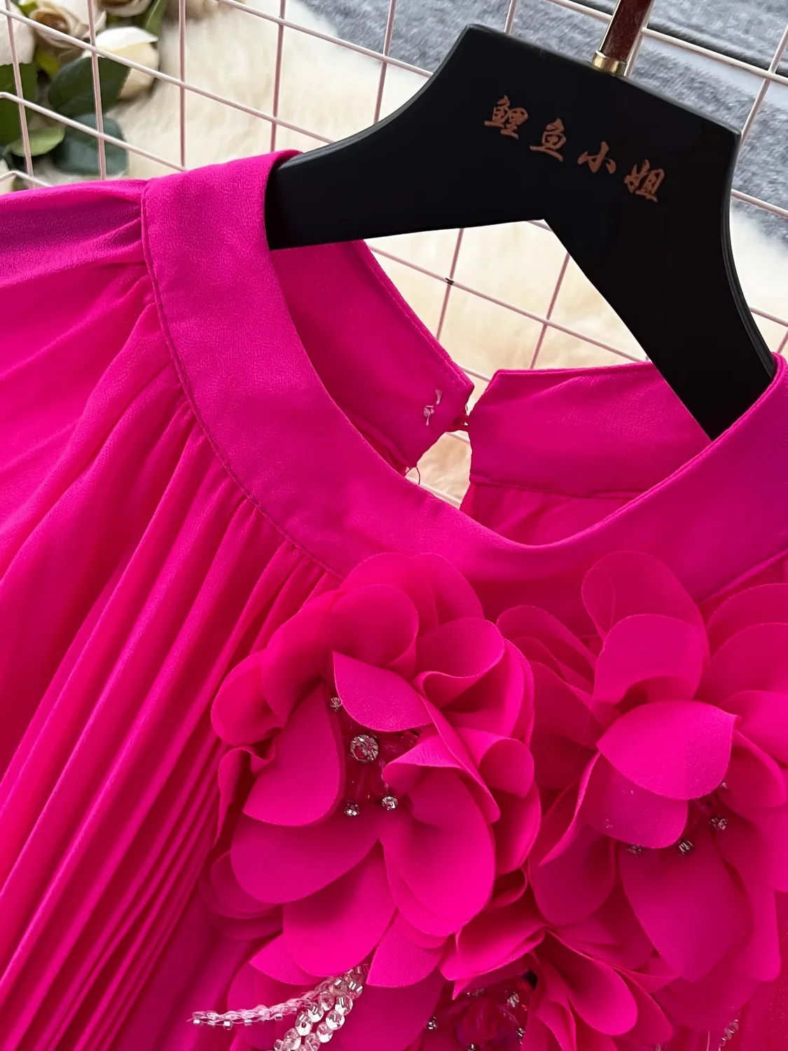 ฤดูใบไม้ผลิผู้หญิงประดับด้วยลูกปัด Draped จีบชุดยาว Elegant Rose สีแดง/สีฟ้า/สีเขียว/สีเหลืองพัฟแขนเอวสูง Maxi vestidos Robe ใหม่