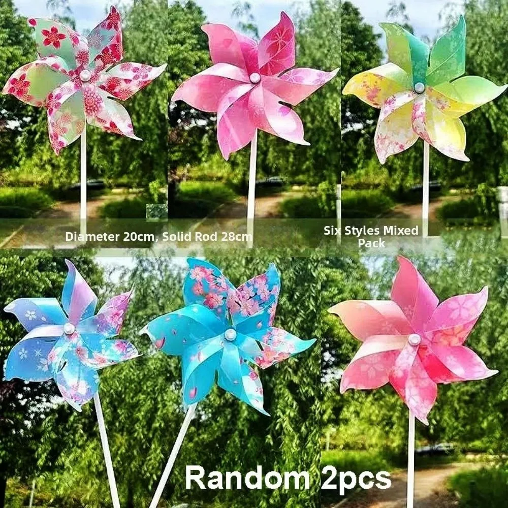 1pc/2 pçs multiestilos girando girador de vento moinho de vento colorido flor de cerejeira grande plataforma giratória moinho de vento piquenique decoração diâmetro 35cm