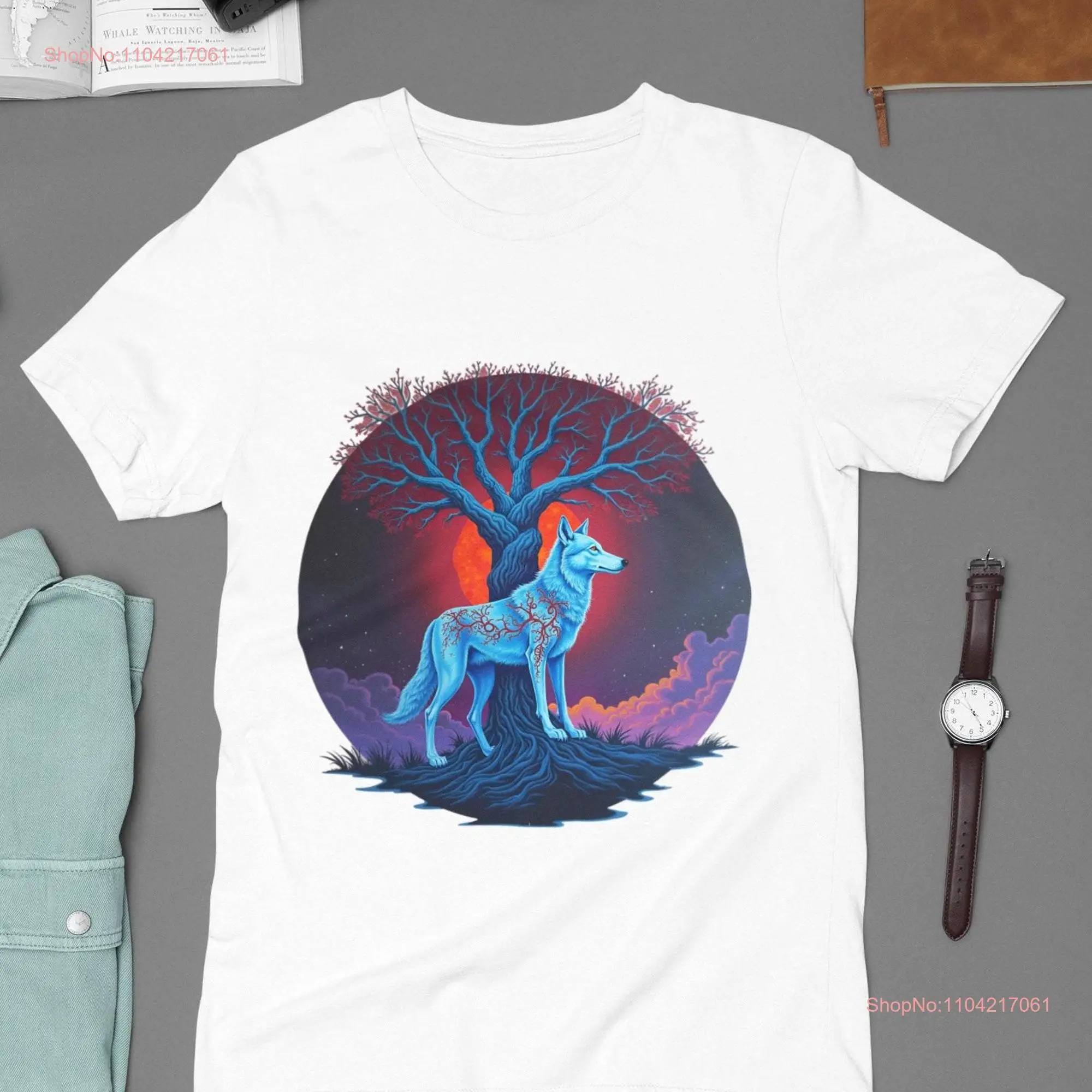 Luminous Wolf Psychedelic Art T Shirt Surreal Dark Gothic Design Fire Water Energy Flow Mystical Tattooed for Lovers