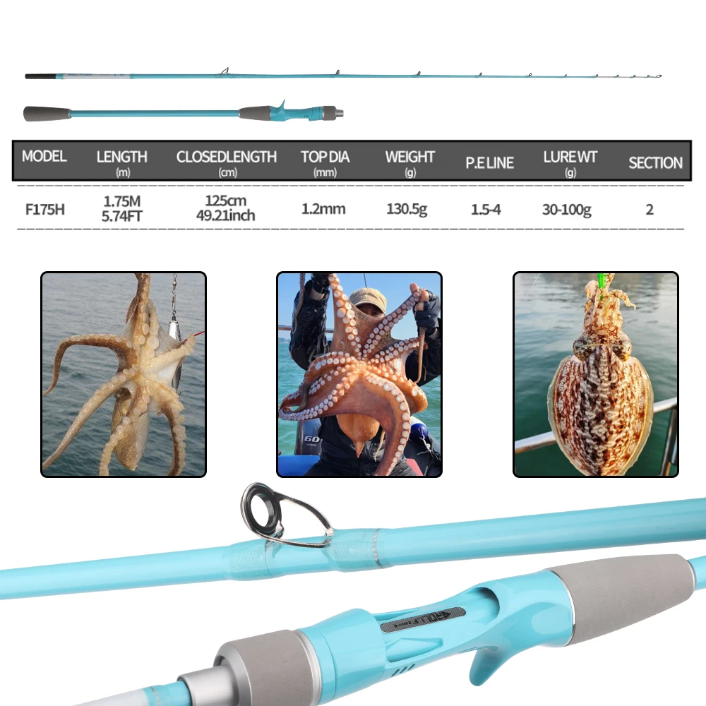 ROLLFISH التيتانيوم تلميح الأخطبوط الحبار الحبار ألياف الكربون الصب الصيد رود المياه المالحة قارب ضوء سريع القفز قضيب 5.74FT #2