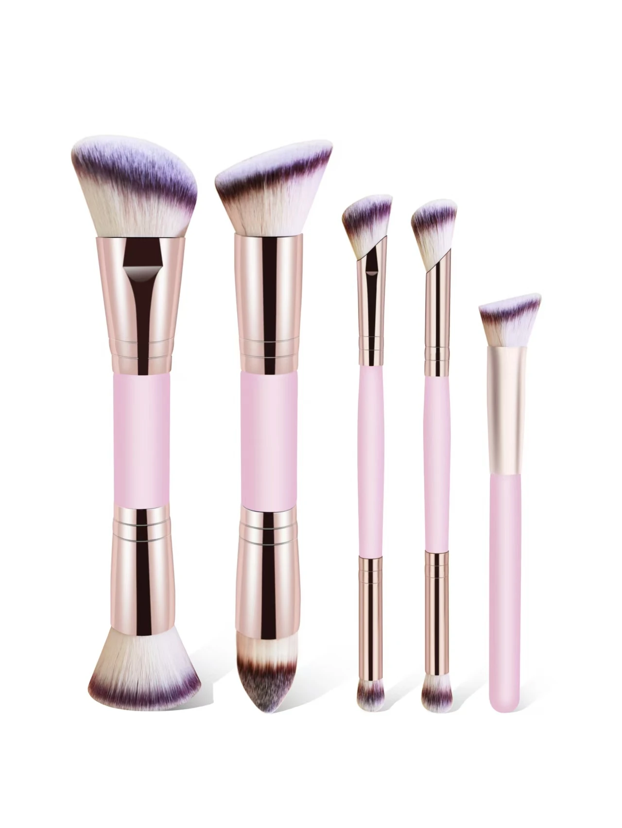 مجموعة فرش مكياج احترافية مزدوجة الأطراف للوجه 3/4/5 قطع، فرشاة كريم أساس مشطوفة وستدقة، فرشاة كونتور، فرشاة أحمر الخدود، فرشاة البودرة