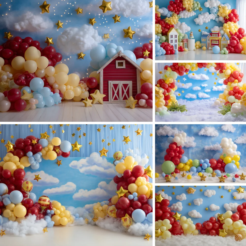 

Balloon Star Cloud Arch Backdrops Child First Birthday Photozone Background Photography Studio Backdrop Photo Studio