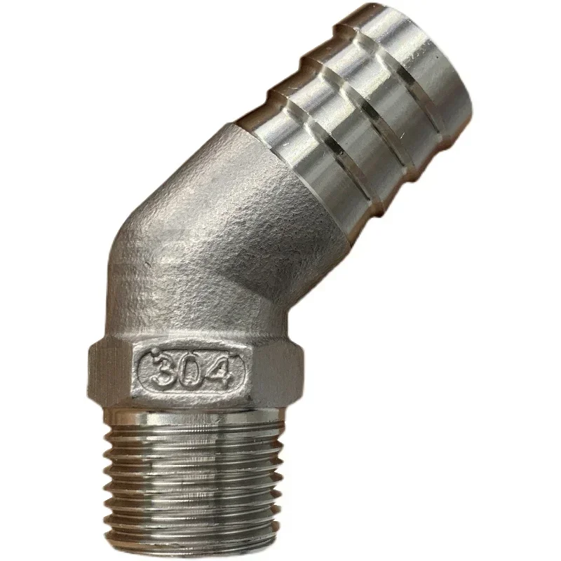 

1/8" 1/4" 3/8" 1/2" 3/4" 1" BSPT Male 6 8 10 12 15 20 25 32 mm Hose Barb 45 Degree Elbow Connector 304 Stainless Pipe Fitting