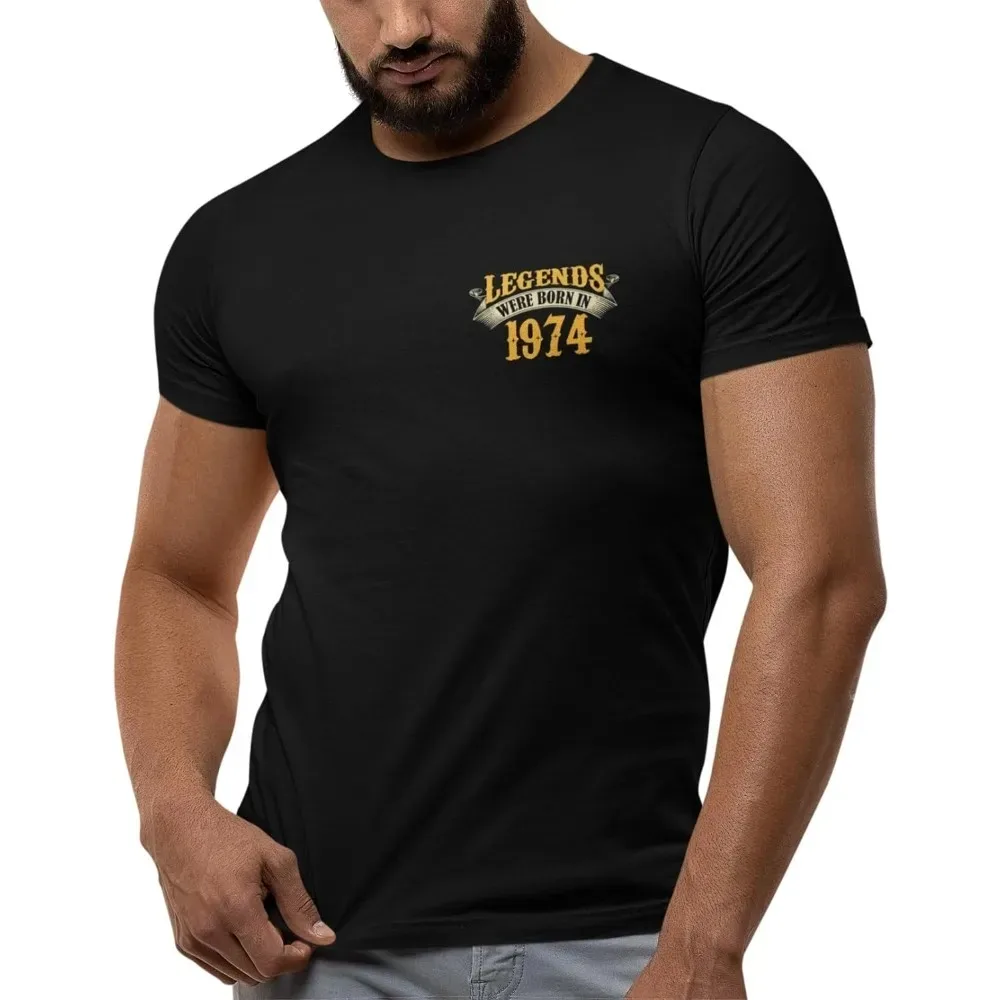 50th Birthday High Quality TShirt for Men Legends Were Born in 1974 Vintage 50 Years Old T-Shirt, Left Chest Full Back Print Top