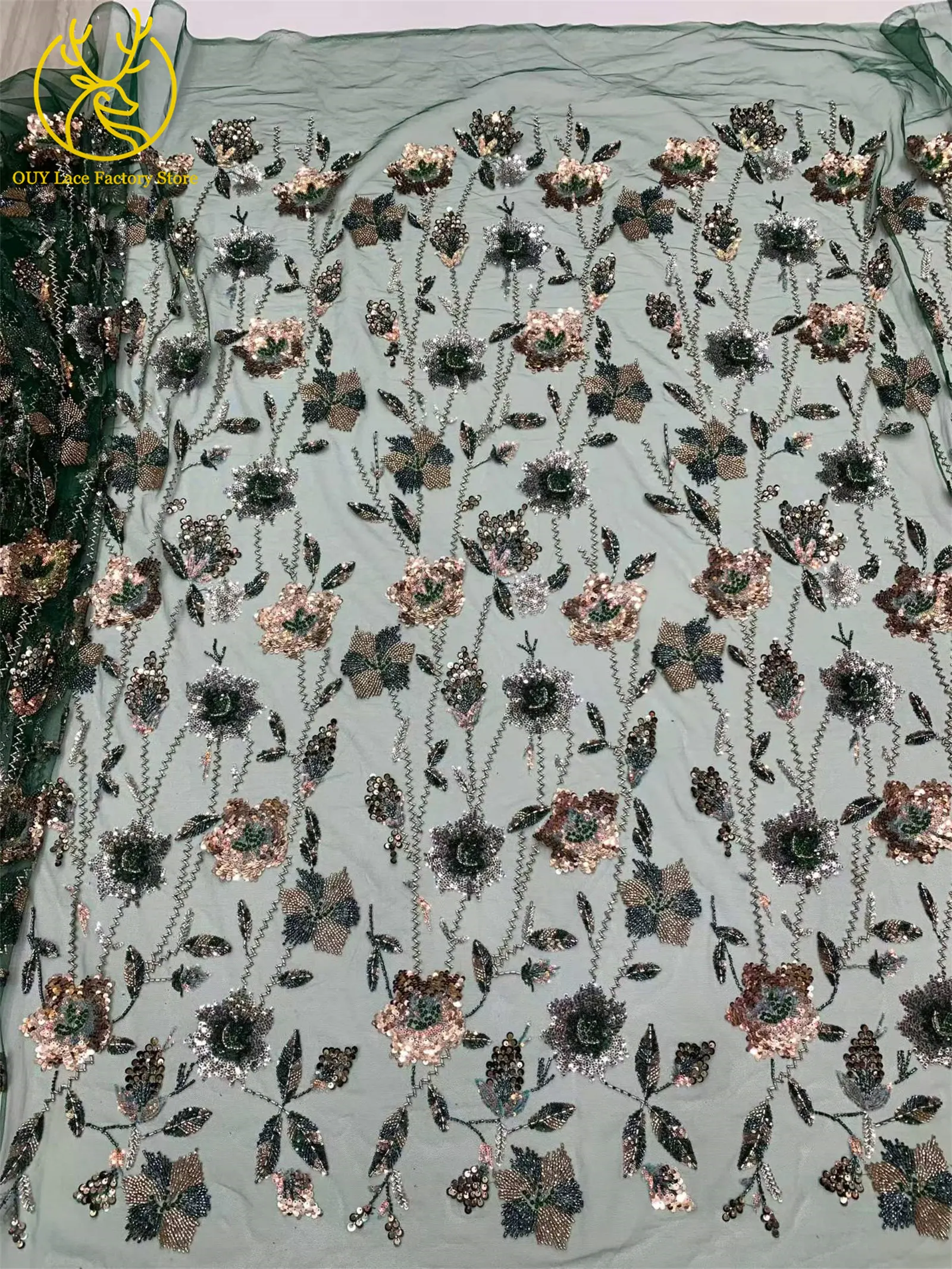 2026 Französische Stickerei Perlenbesetzter Mesh-Spitzenstoff 5 Yards Hochwertiger Afrikanischer Pailletten-Spitzenstoff für Damen Partykleider Nähen – Detail 9