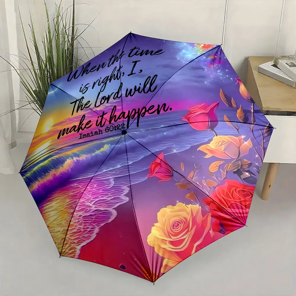 1PC Colorful Umbrella with Inspiring Quote Print 8 Iron Ribs Folding Umbrella Auto-Open Fashion Sunshade
