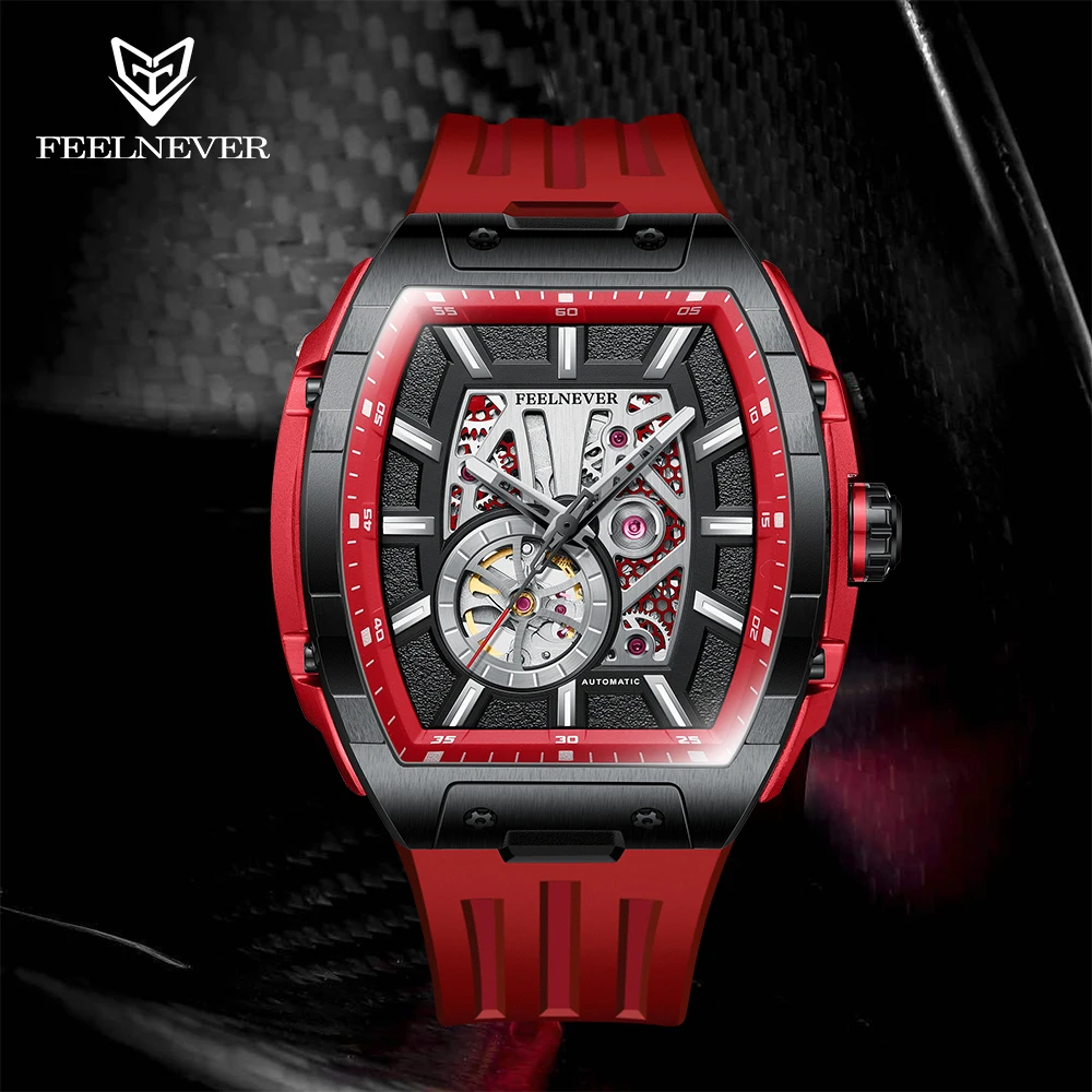 

FEELNEVER New Fashion Skeleton Mechanical Man Watch Stainless Steel Waterproof Men's Watches Luxury Sport Automatic Wristwatches