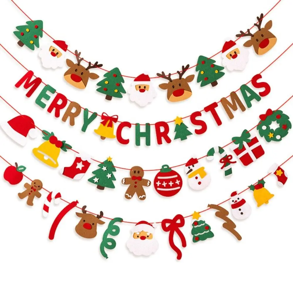 Hanging Ornaments Christmas Banner Felt Material Pull Flag Design Garland Christmas Ornaments Festive Garland Christmas Theme