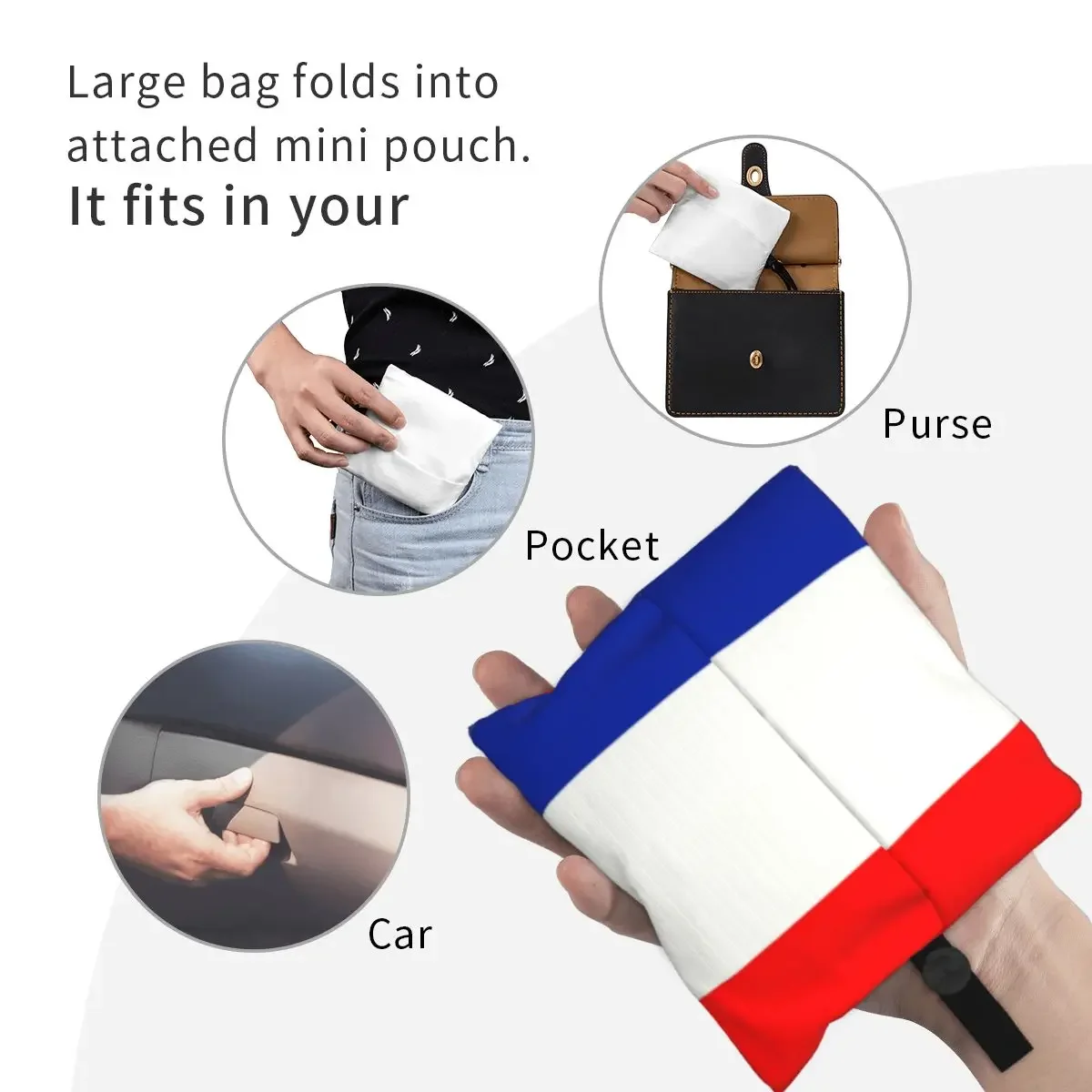 Bolso de compras personalizado con bandera francesa para mujer, bolso de compras de gran capacidad, a la moda