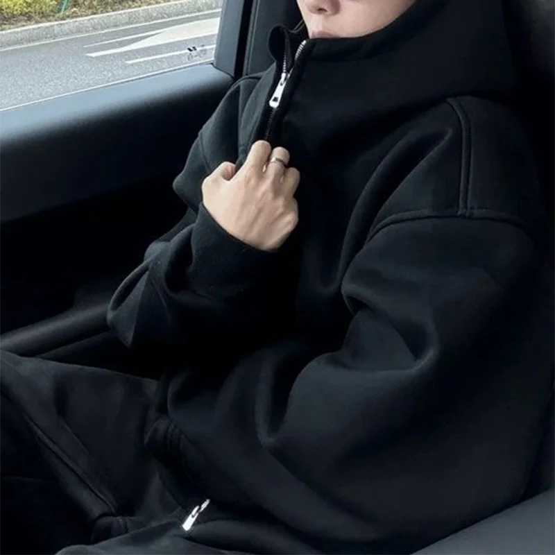 Zippered hooded turtleneck sweatshirt for men, couple cardigan jacket, loose and casual