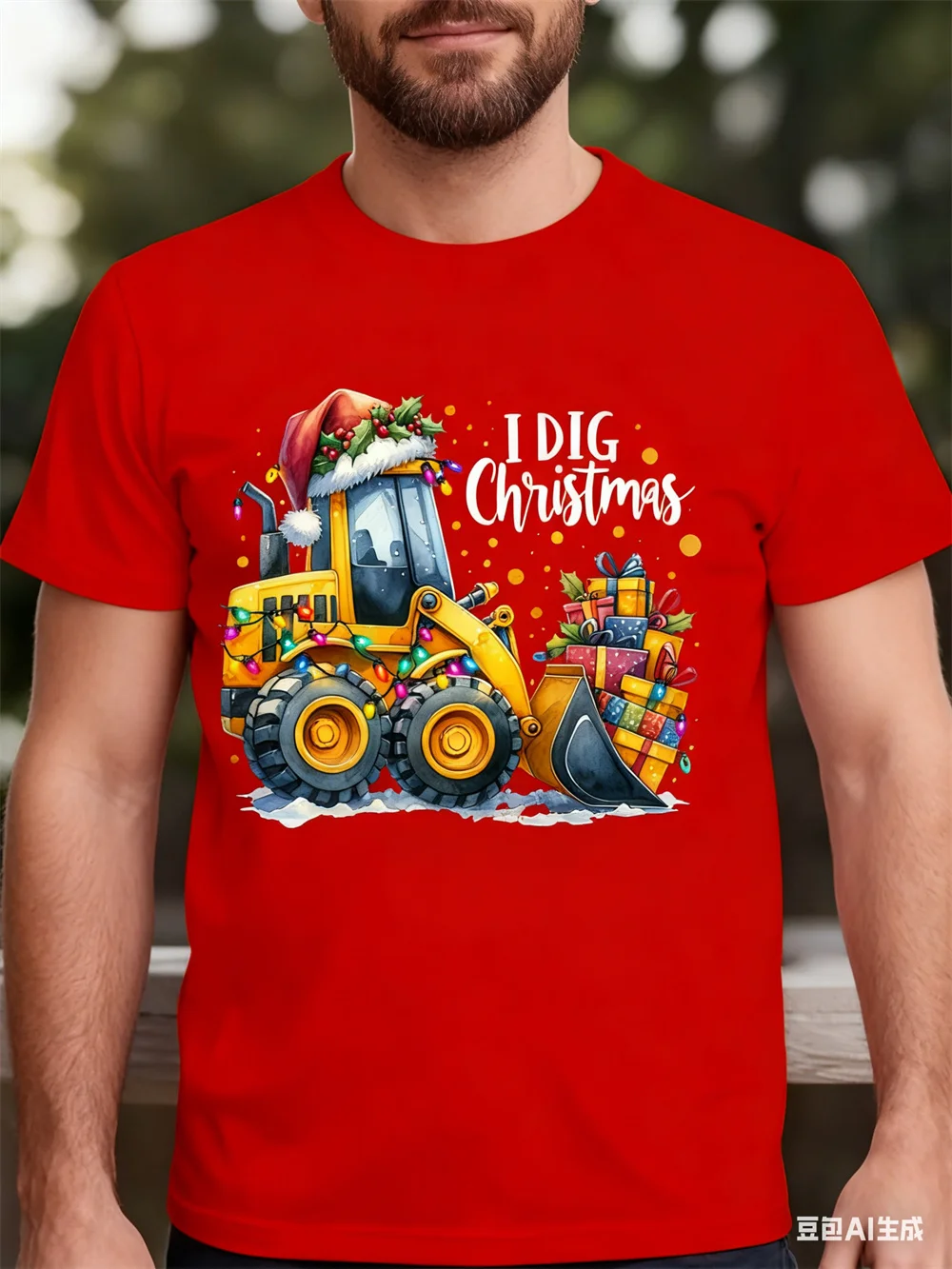 

Fashion Creative Excavator Graphic Men's T-Shirts 3D Print Dig Christmas Pattern Short Sleeve Tees Loose Casual Comfortable Tops
