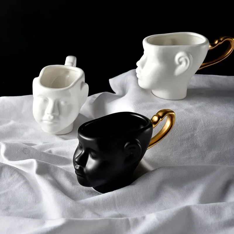 Creative Face Shape Porcelain Cup Nordic Home Decor Ceramics Tea Cup Modern Design Coffee Cup Cafe Coffee Goods Holiday Gifts