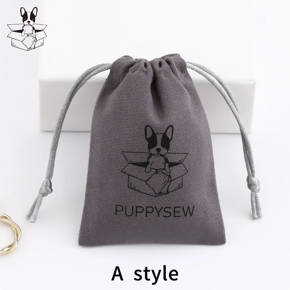 

50 pcs Dark grey color high quality canvas bag double drawstring bag printing custom jewelry packaging dust bag free shipping