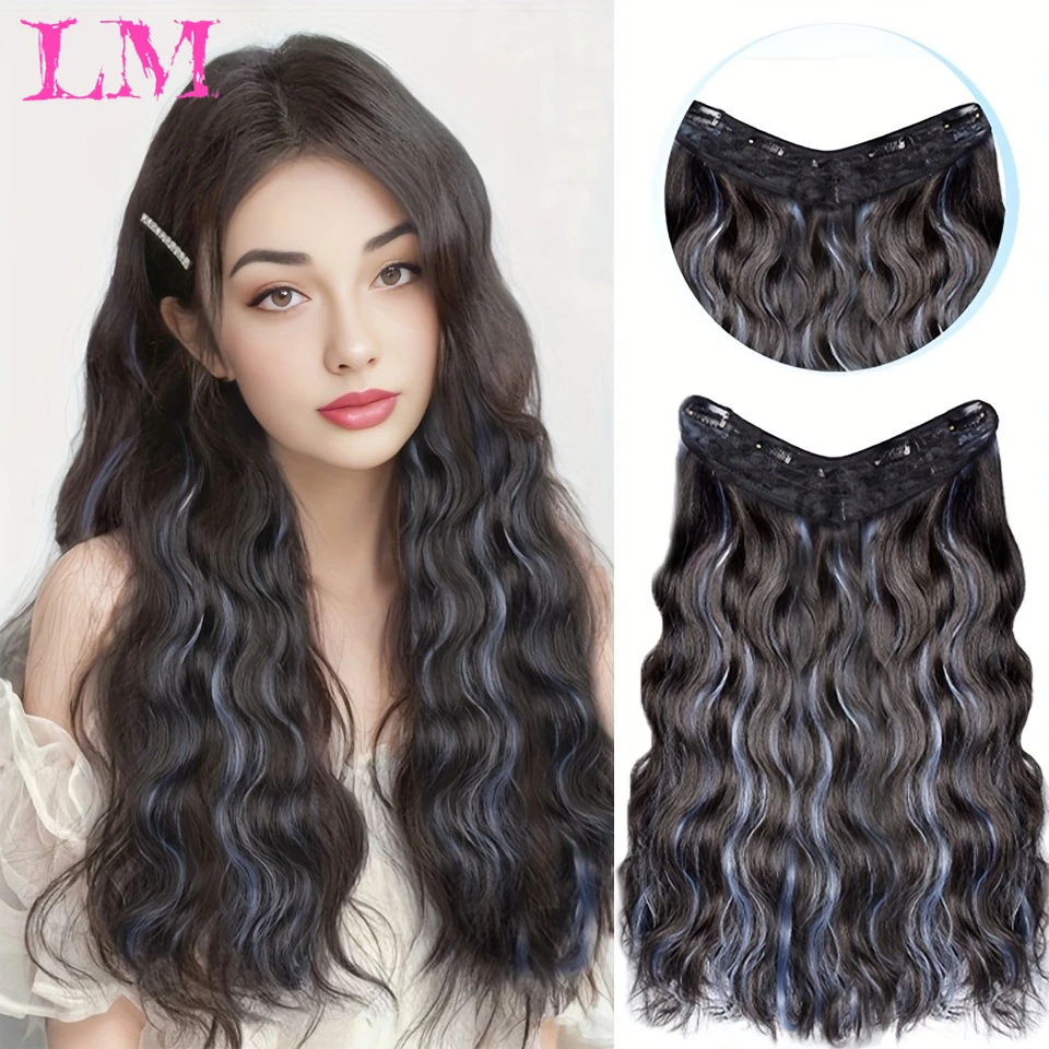 

LM Synthetic One Piece 5clips Long Curly Clips in Hair Extension Hair Water Wave Blonde Black For Women Hairpieces