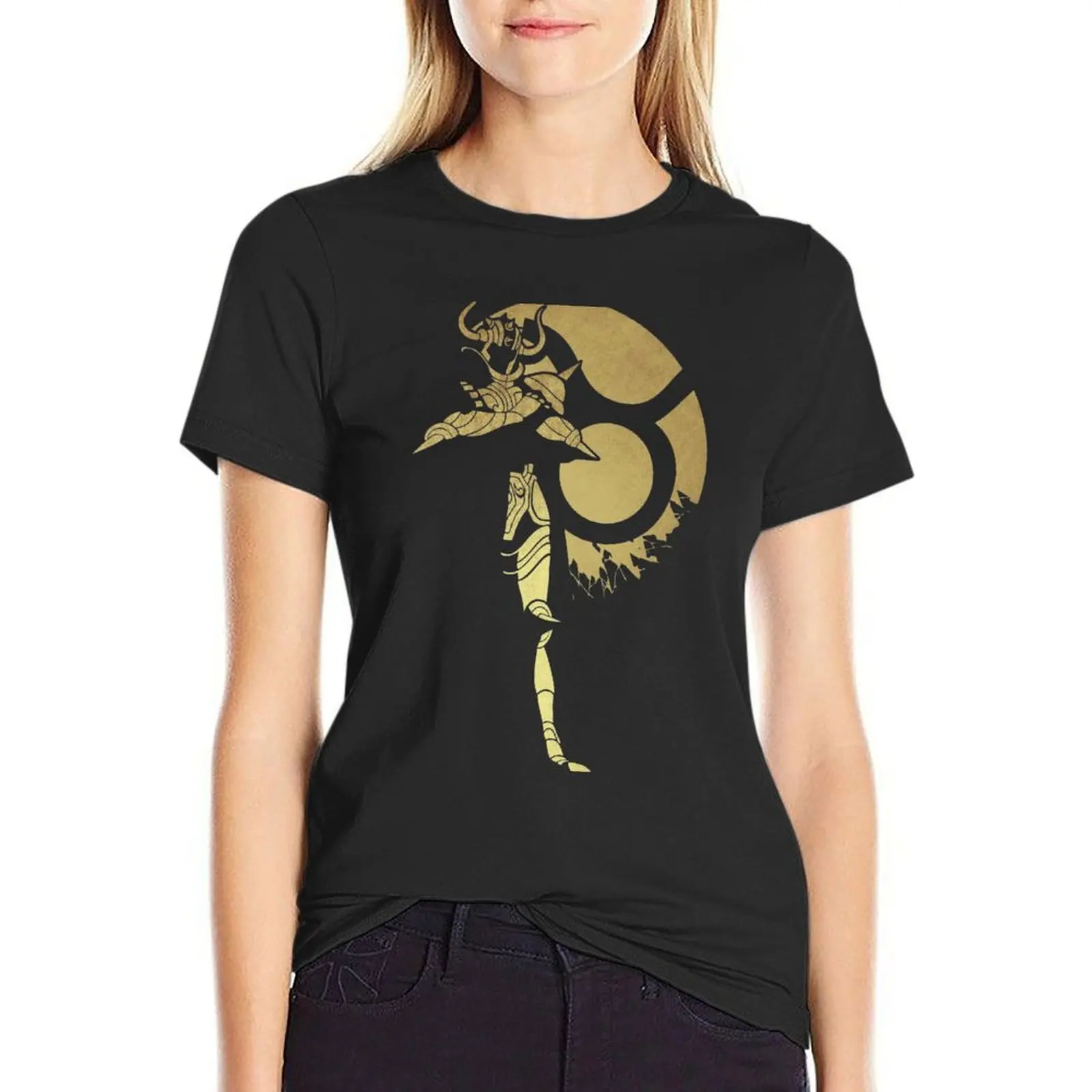 

Gold Saint Taurus T-Shirt summer clothes hippie clothes animal print shirt for girls fashion woman blouse 2024