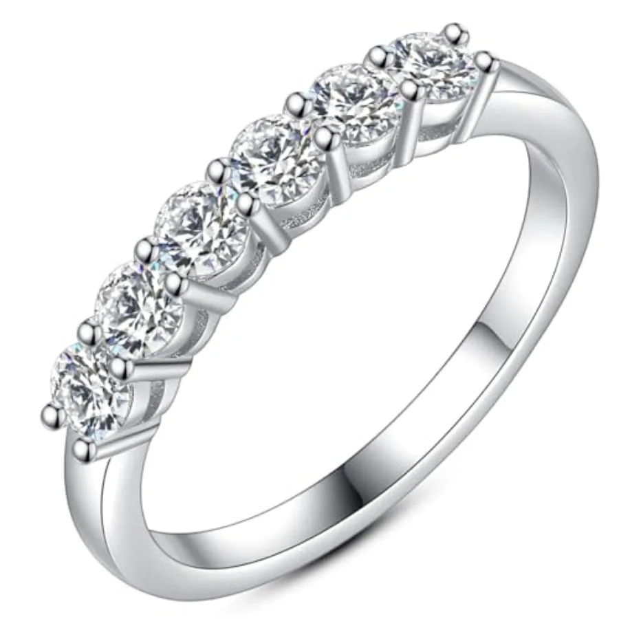 

IMOLOVE Moissanite Wedding Band for Women, 6 Stone D Color VVS1 Moissanite Eternity Rings, Stackable Promise Ring for Engagemen
