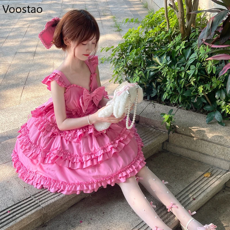 Vestido de princesa Jsk Lolita gótica japonesa para mujer, Vintage, Kawaii, lazo, volantes, corazón, vestido antideslizante, dulce Y2k Punk, vestidos de fiesta para niñas