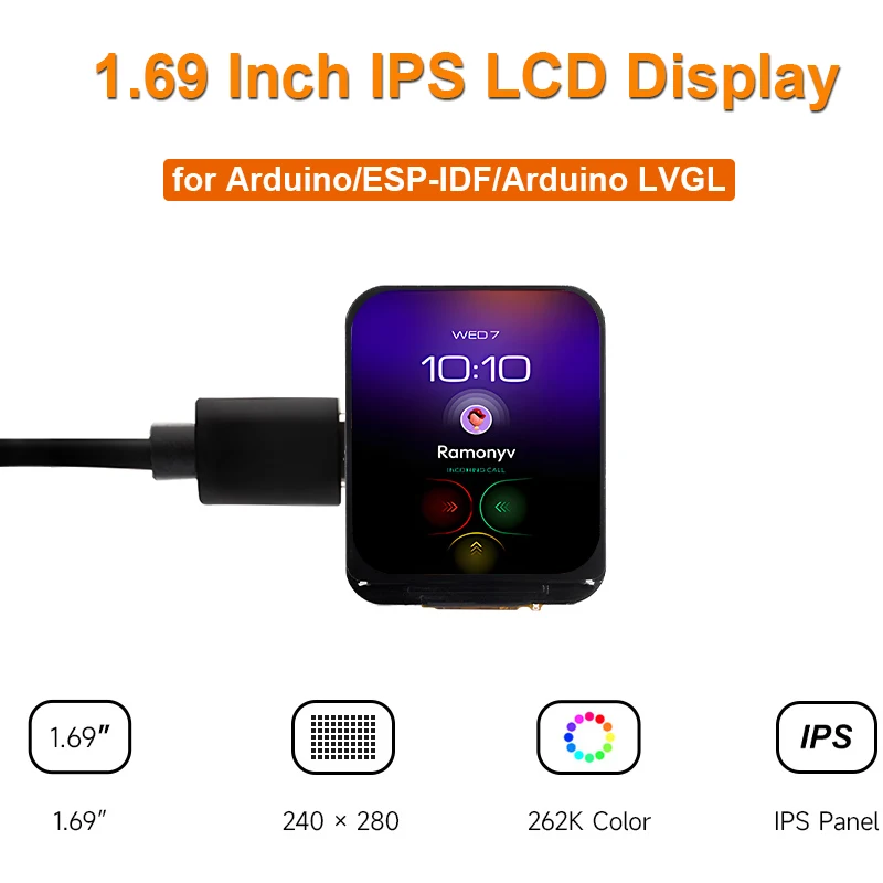 ESP32-S3 1.69 inch IPS LCD Display Development Board 240×280 Pixel SPI Interface ST7789V2 Display Module for Arduino IDE/ESP-IDF