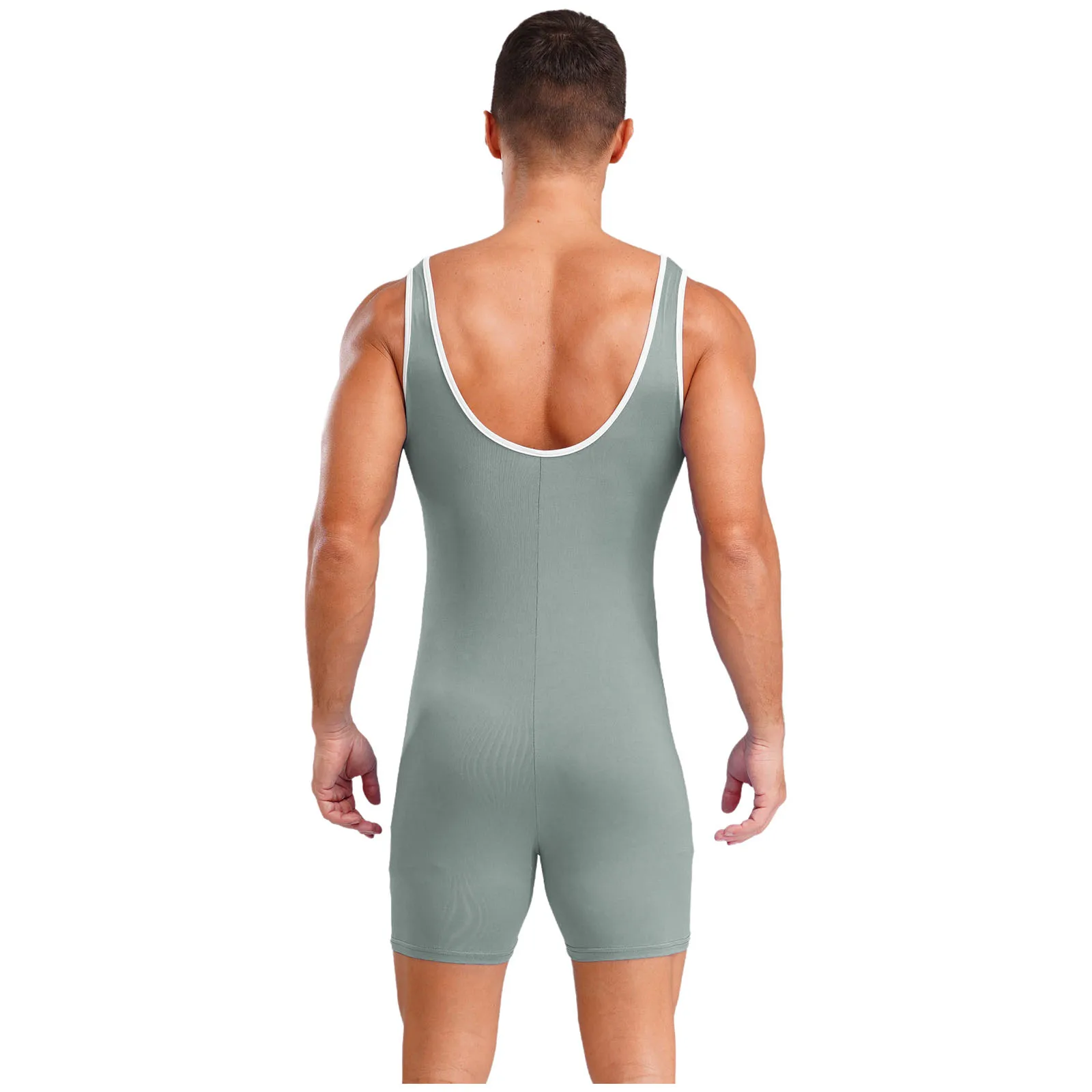 Costume da bagno da uomo Lingerie Canotta sportiva Body corto con scollo a U Boyleg Tuta sportiva Bodyshaper Bodybuilding Fitness Pagliaccetto