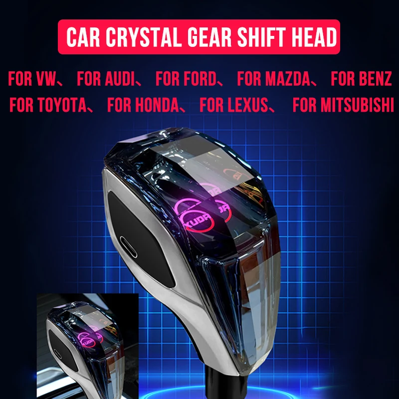 For Toyota/VW/Audi/Lexus/Mitsubishi/Benz/Lexus/Honda/Ford Models Car crystal gear shift head,LED 7color Light,Portable Side Port