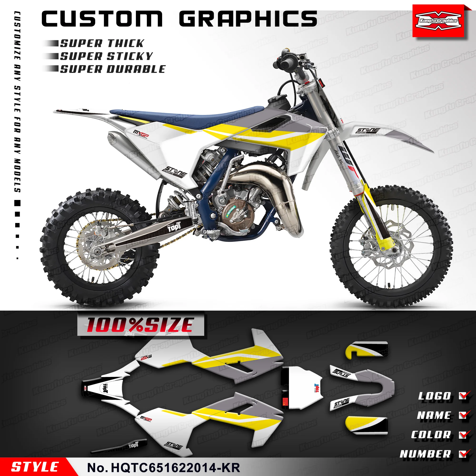 

KUNGFU GRAPHICS Motocross Stickers MX Racing Decals Kit for Husqvarna TC65 TC 65 2016-2023, HQTC651622014-KR