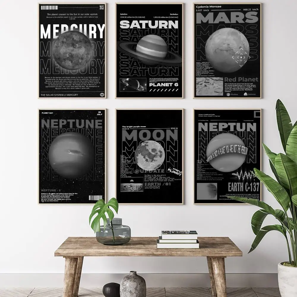 Vintage Milky Way Galaxy Space Planet Painting Calligraphy HD Canvas Poster living room bedroom bar aesthetic decoration
