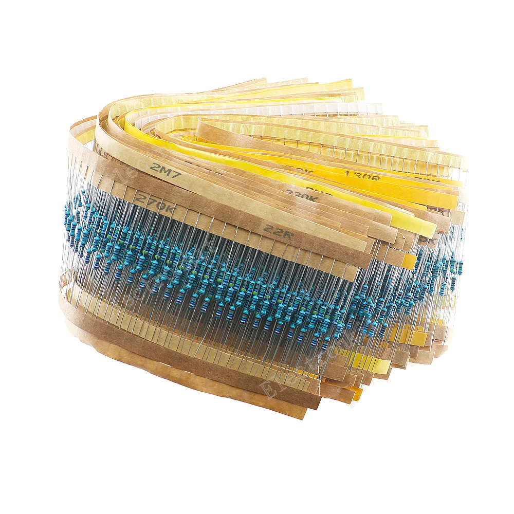 2500Pcs 50Value 1% 1/4W 0.25W Metal Film Resistor Assorment Kit 1Ω ~ 10MΩ Range Resistor Pack