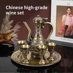 6 Pcs set Dragon and Phoenix Wine Set Tea Pot Home Party Decorative With 4 Cup Set Coffee Tea Serving Pot With Round Shaped Tray