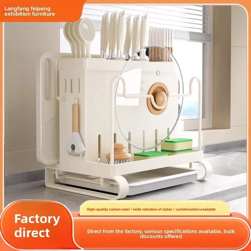 Kitchen Knife Holder, Shelf, Multi-functional Kitchen Knife, Chopsticks, Drain Rack, Wall-mounted Cutting Board, Lid Storage